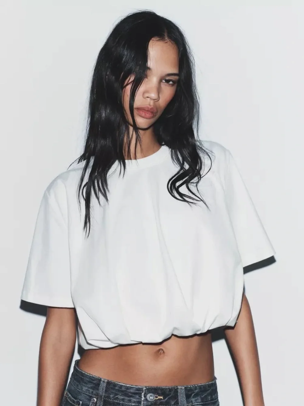 Puffed Hem White Shirt sz M - Picture 1 of 7